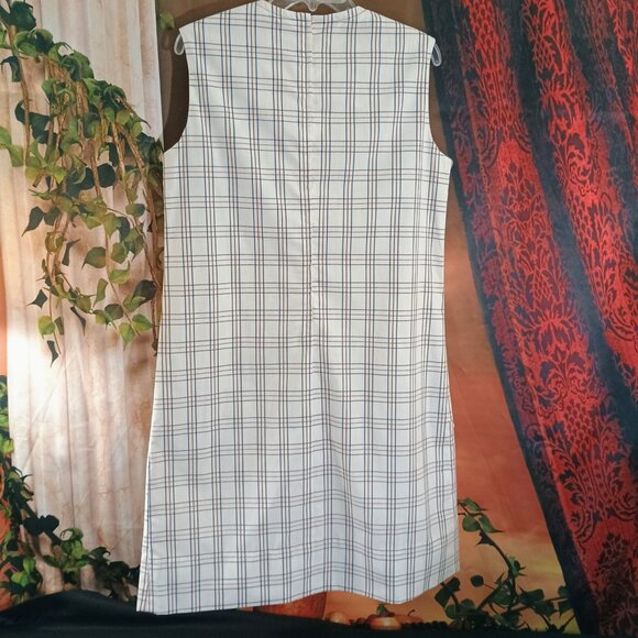 ECU: Vintage 70s Hob-nobbe White Plaid Mod Shift Dress Pockets Size see desc - Picture 3 of 7